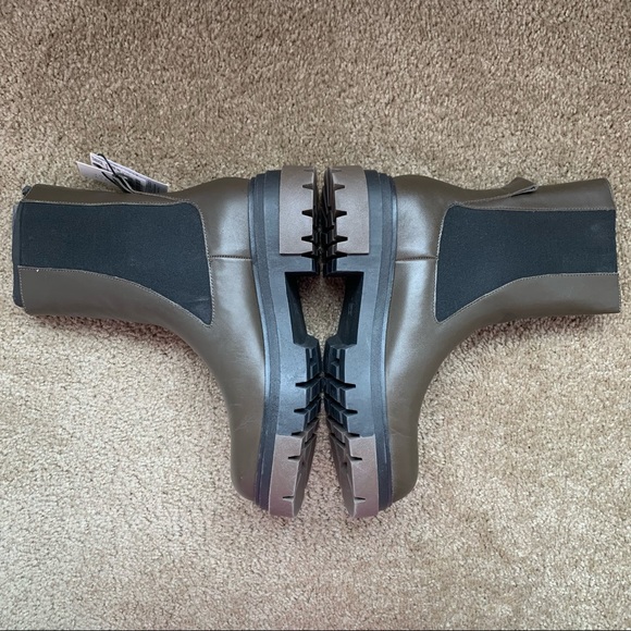 New Zara Chelsea Khaki Leather Ankle Boots Lug Soles Size 7.5 8 9 10 1176/810 - Picture 5 of 7